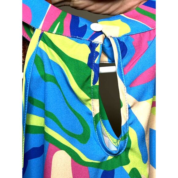 New SHEIN Privé Allover Print Keyhole Neck Blouse XL Top - Picture 6 of 9